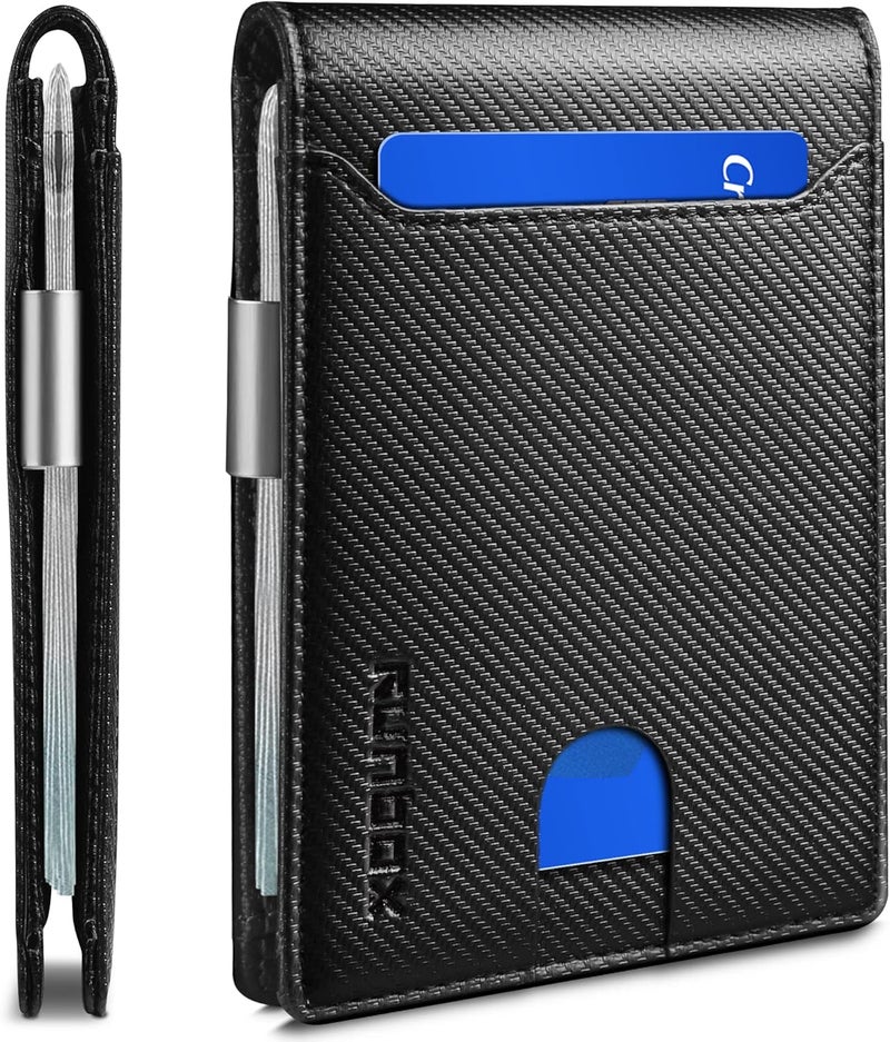 RUNBOX Money Clip Wallets for Men,Slim Leather Mens Bifold Wallet,RFID Blocking Front Pocket Wallet,Thin Credit Card Holder with Gift Box - Image 1